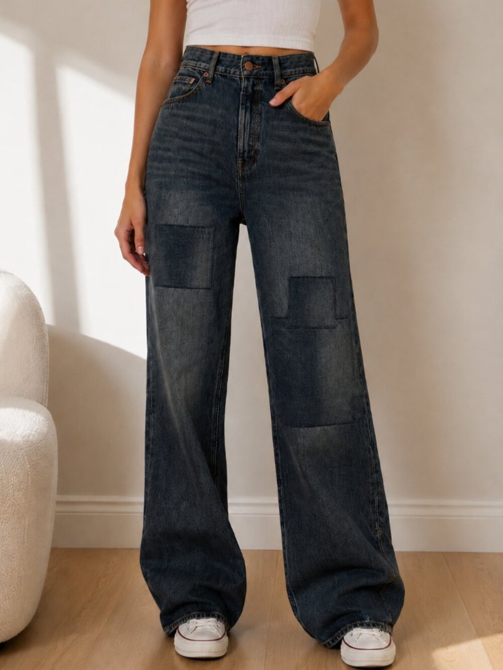 Good American The Khloé Jean Super High Rise Straight Patchwork Jeans 12/31 NWT